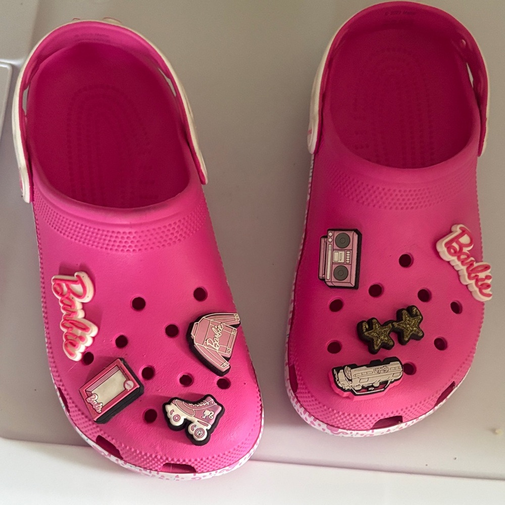 CROCS Hot Pink Kids' Clog Slip-Ons with Character Jibbitz